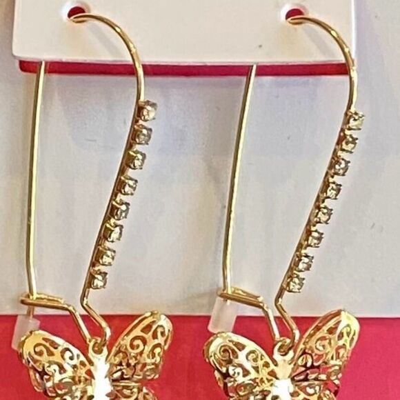 Betsey Johnson Blue Crystal Butterfly Drop Earrings – Sparkling Statement NWT - Picture 3 of 5